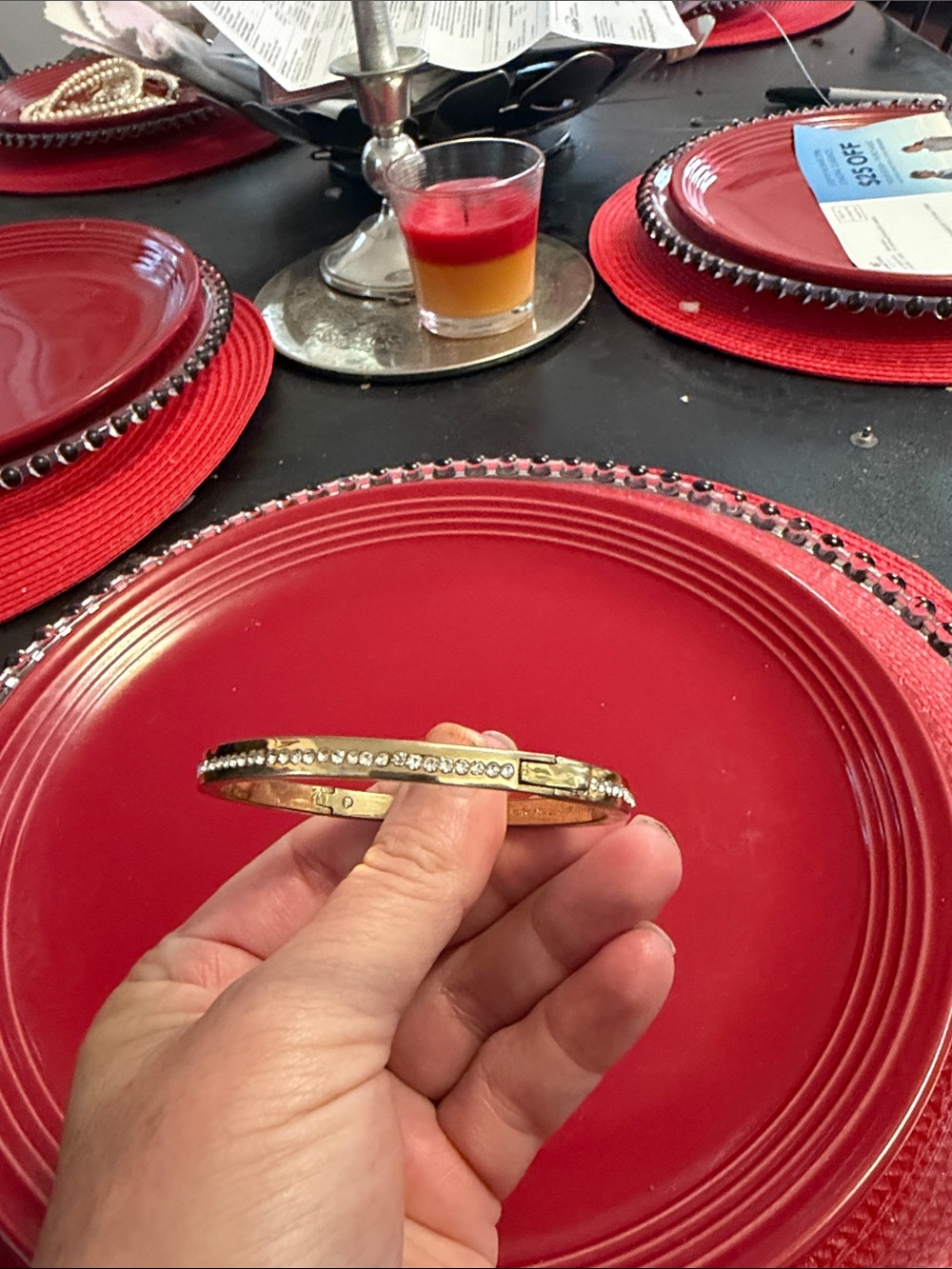 kate spade Gold Crystal Pavé Bangle Bracelet, push clasp, EUC - Picture 4 of 6